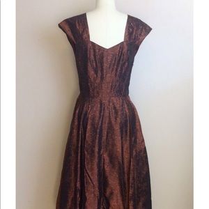 1950s Vintage Bronze Embroidered Fancy Dress XS